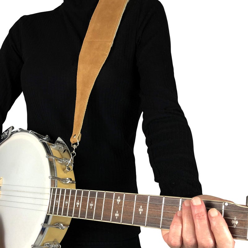 P Perri's Leathers Ltd. Perri's Leathers Ltd. - Suede Banjo Strap with with Metal Hooks - Adjustable Strap from 44.5"" to 53"" Soft Sheepskin Fur Pad - Natural (P25SHBJ-6696) - Image 4